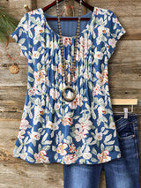 Casual Floral Print Ruched Detail Top