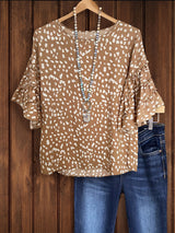 Leopard Print Ruffle Sleeve Top
