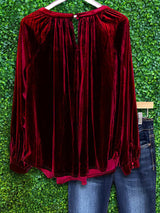 Vintage Velvet Pleated Top In Red