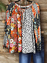 Floral Spot Mix Print Patchwork Top