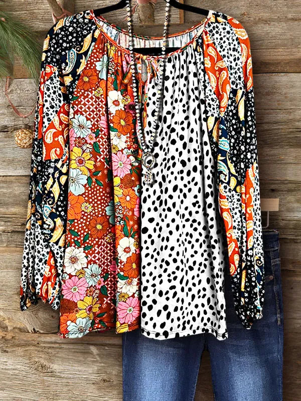 Floral Spot Mix Print Patchwork Top