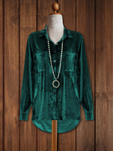 Plain Long Sleeve Velvet Shirt