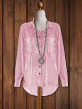 Plain Long Sleeve Velvet Shirt