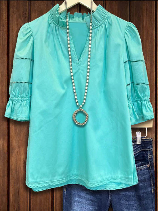 Solid Color Cutout Ruched Detail Blouse