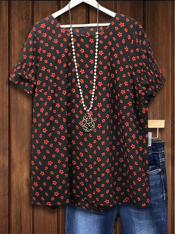 Floral Print Tiered Ruffle Sleeve Blouse