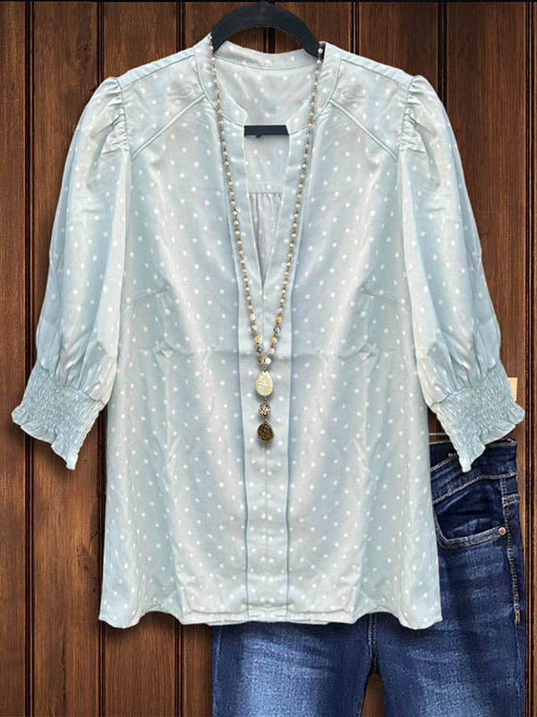 Trendy Dot Print Gathered Blouse