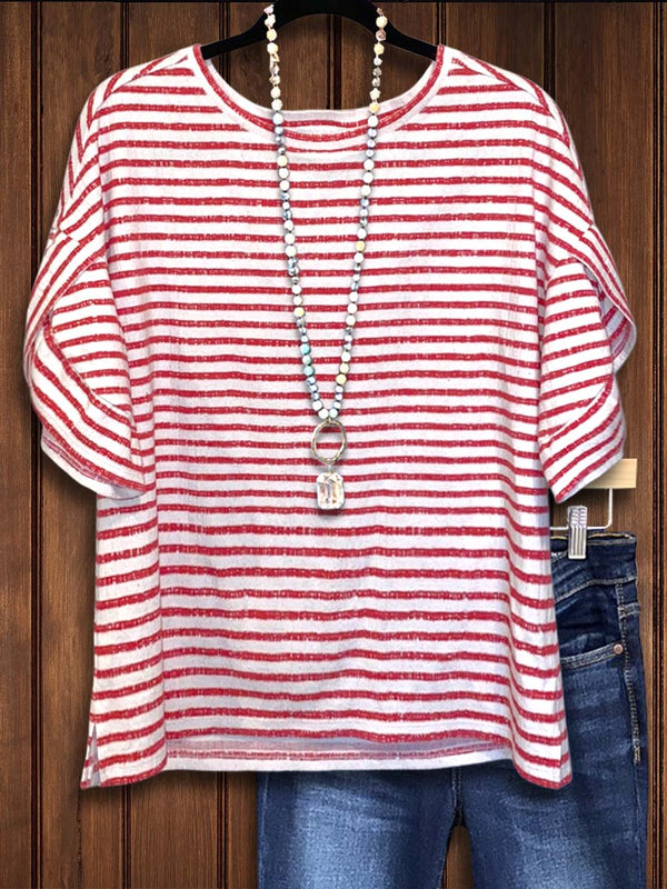 Striped Cotton Bud Sleeve Tee