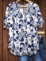 Floral Print Gathered Ruffle Sleeve Blouse
