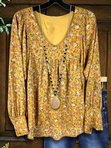 Vintage Pastoral Floral Print Blouse