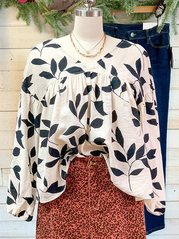 Natural Print Elegant Loose Blouse