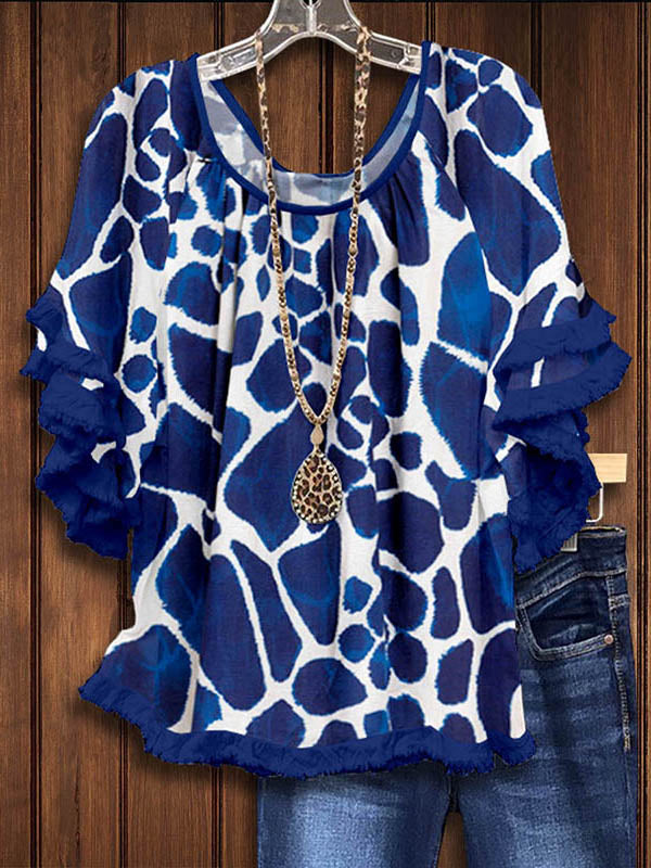 Color Block Ruffled Loose Casual Blouse