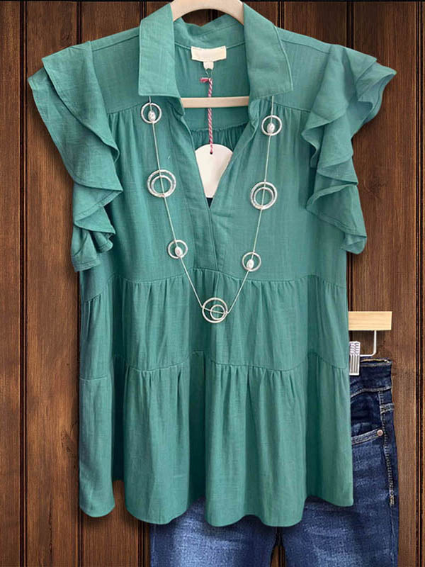 Solid Ruffled Elegant Casual Blouse