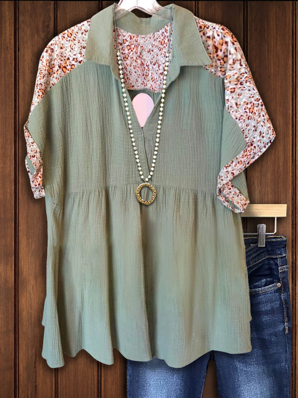 Leopard Print Patchwork Casual Blouse