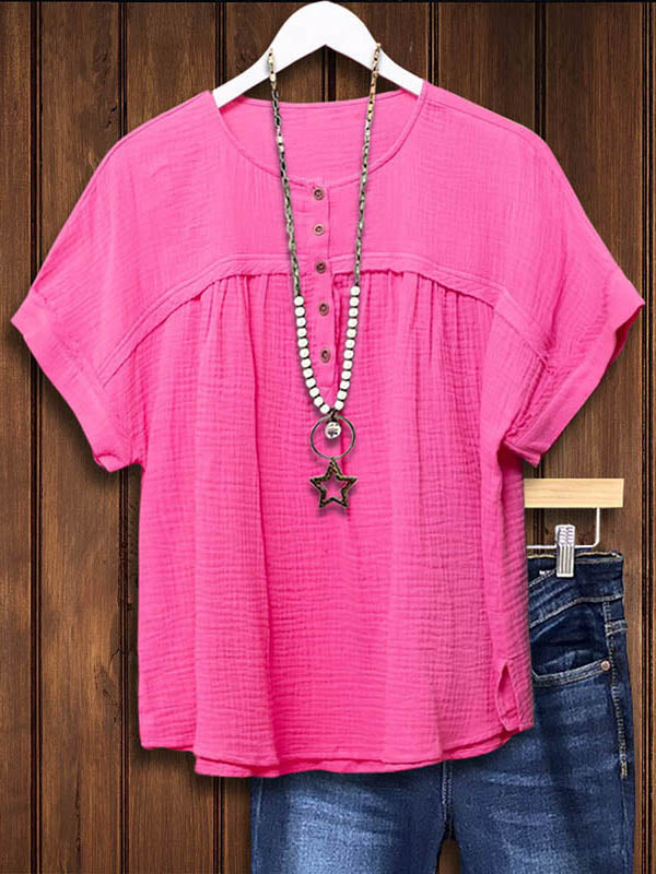 Solid Color Pleated Casual Blouse