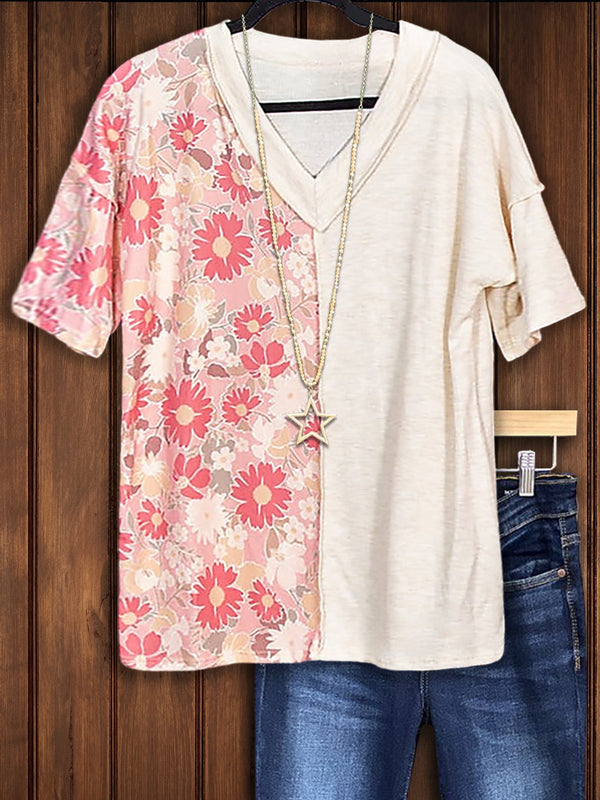 Floral Patchwork Fashionable Casual T-Shirt