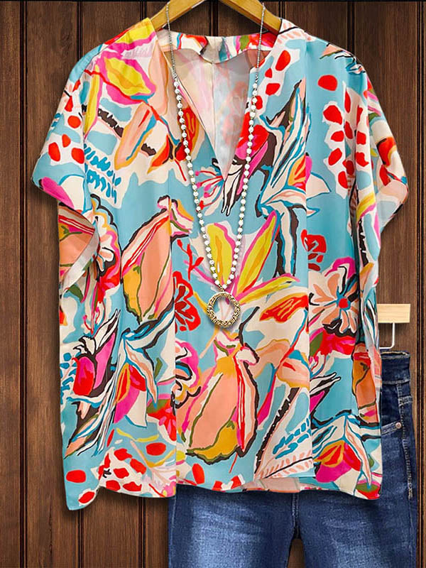 Graphic Print Loose Casual Blouse