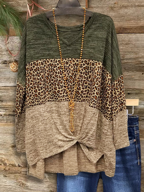 Leopard Print Patchwork Loose Casual Blouse